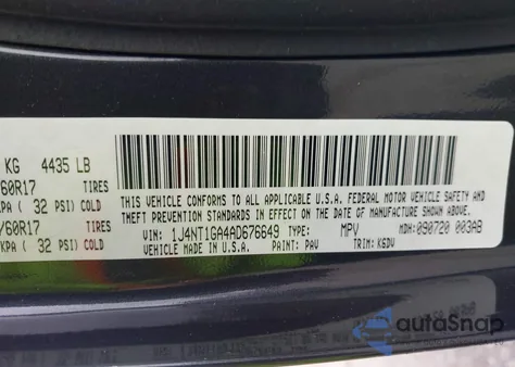 2010 Jeep Patriot Sport из США, поврежденный, VIN 1J4NT1GA4AD676649